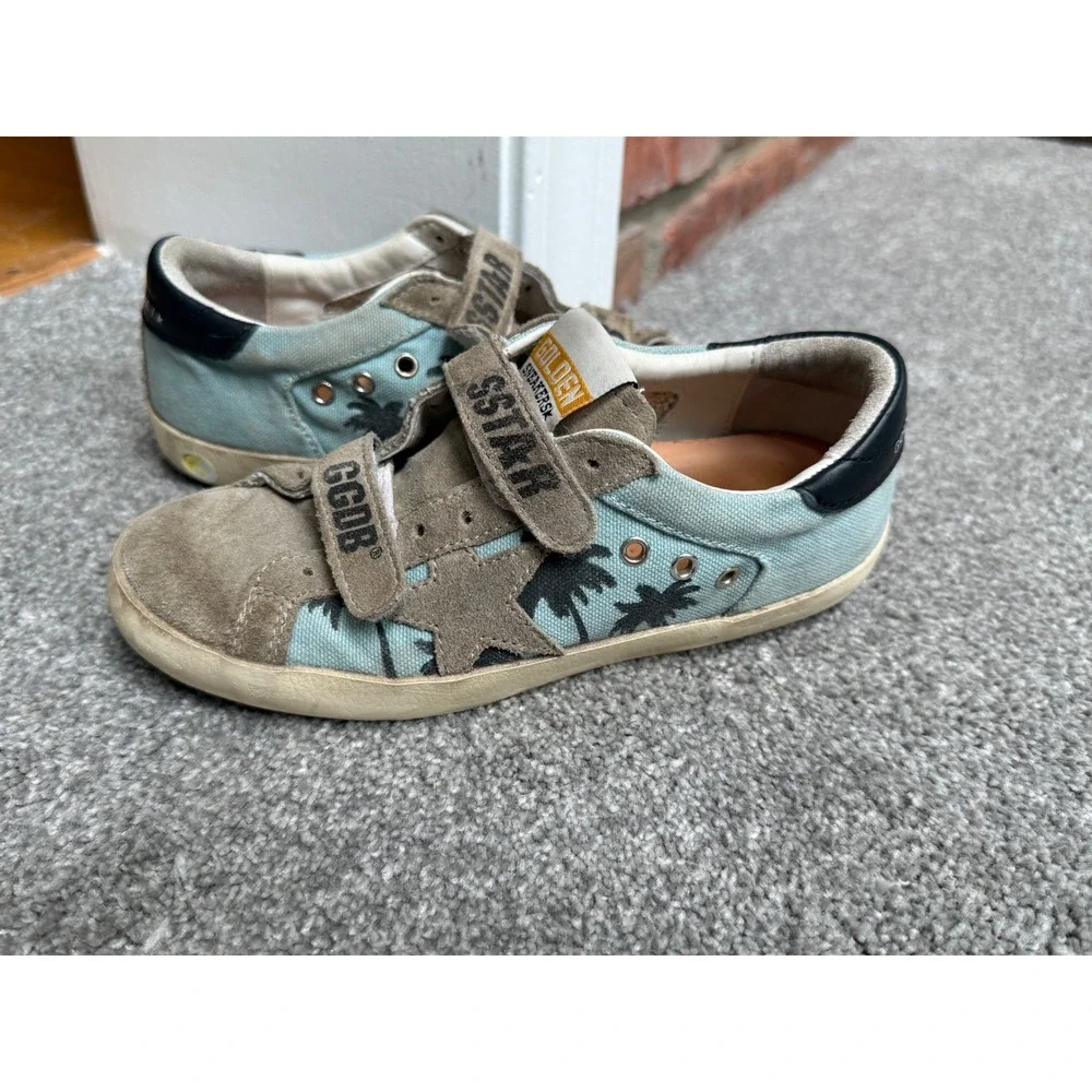 Golden Goose Old School Palm Tree Blue Canvas Suede Sneakers Kids EU 31